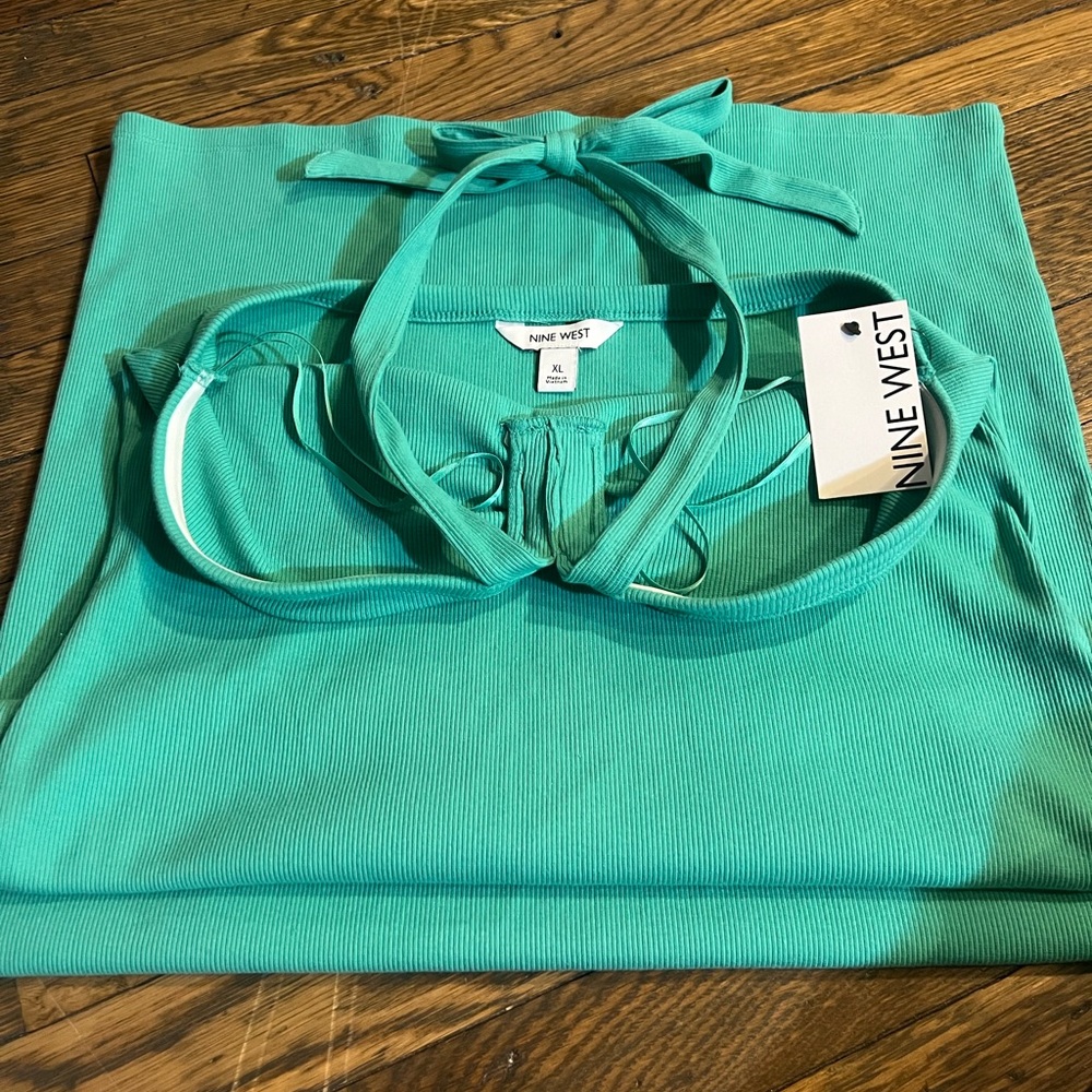 Nine West Teal Ribbed Cotton Dress